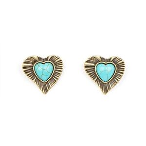 Brass and Turquoise Heart Earrings